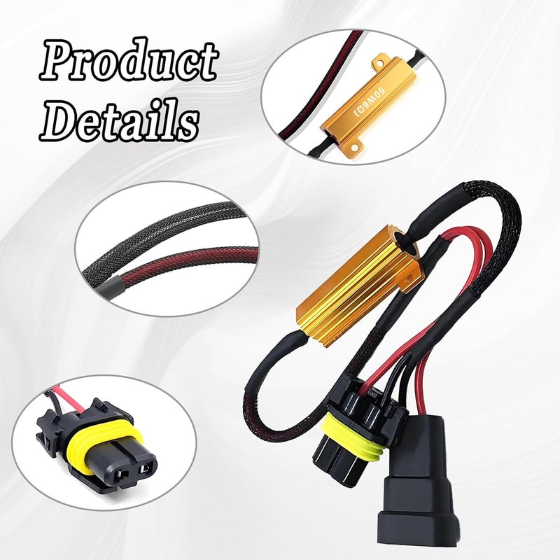 HULI 2Pcs 9005/9006 LED Load Resistor Kit 50W Headlight Bulb Relay Harness Adapter Anti Flicker Harness Resistor Kit for LED Lights,Fog Lights,Headlights(9005/9006) - Image 3
